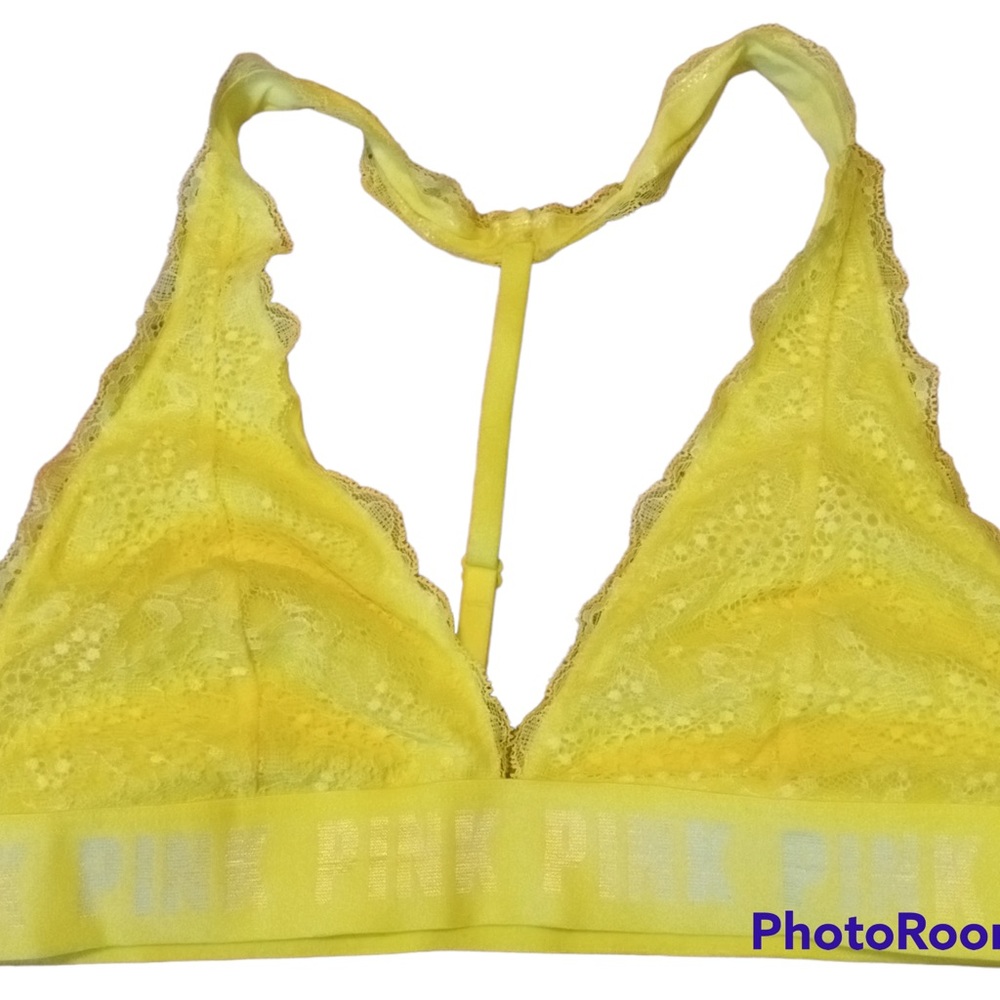 🦋 Victoria’s Secret Pink yellow lace bralette bra size medium